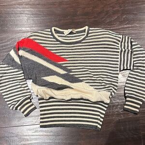 Escada Vintage Striped Crewneck Sweater in Red, Gray, and Cream size 4